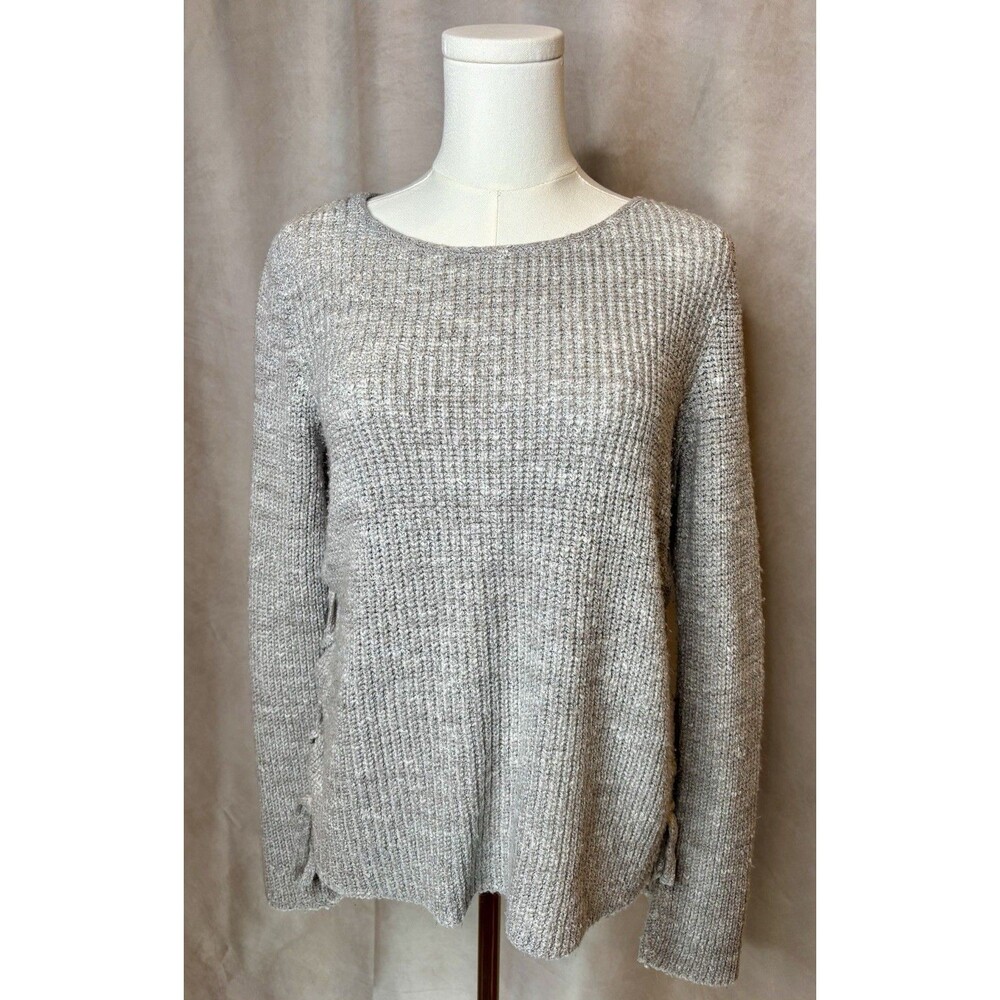 American Eagle Lace Up Side Sweater Heather Gray Knit Small